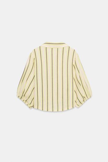 Zara LINEN BLEND PUFF SLEEVE SHIRT - Multicolored