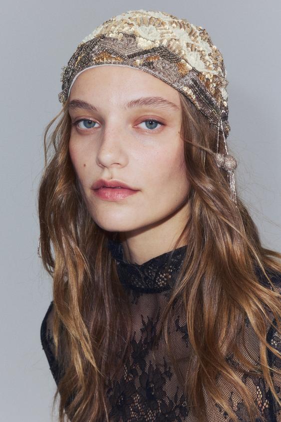 Zara Limited Edition Beaded Tassel Headpiece - Gold - Image 0