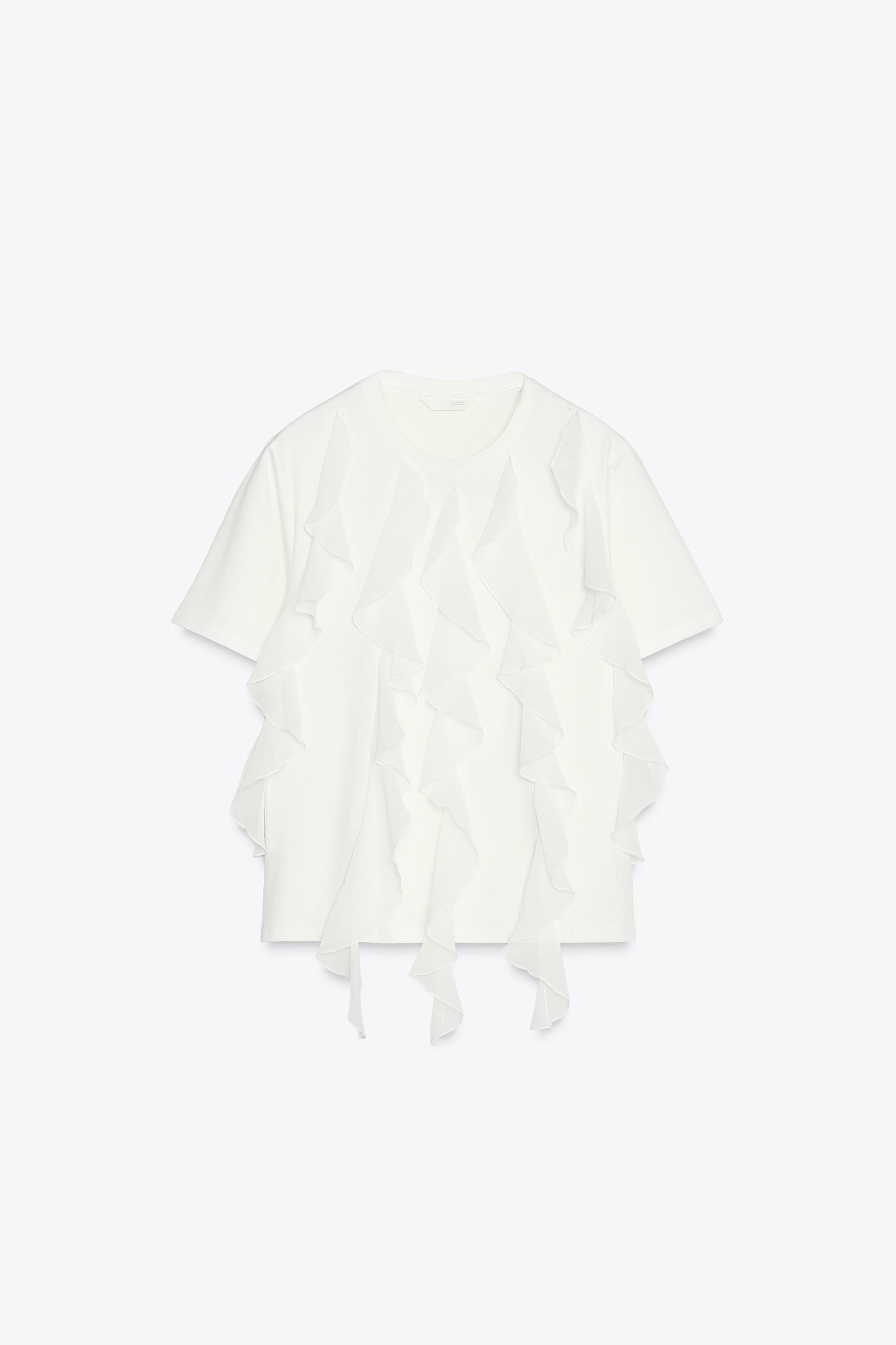 【ZARA】フリル付きTシャツ ホワイト | 2298/208/250 フリル付きTシャツ - ホワイト | ZARA Japan / 日本