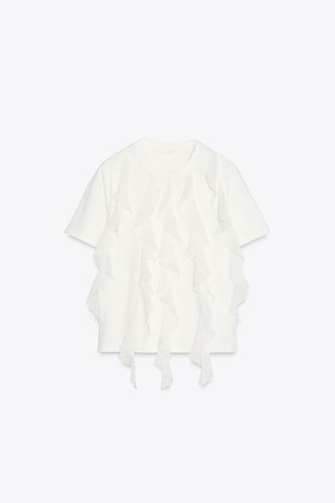 RUFFLED T-SHIRT - White by Zara - Image 4
