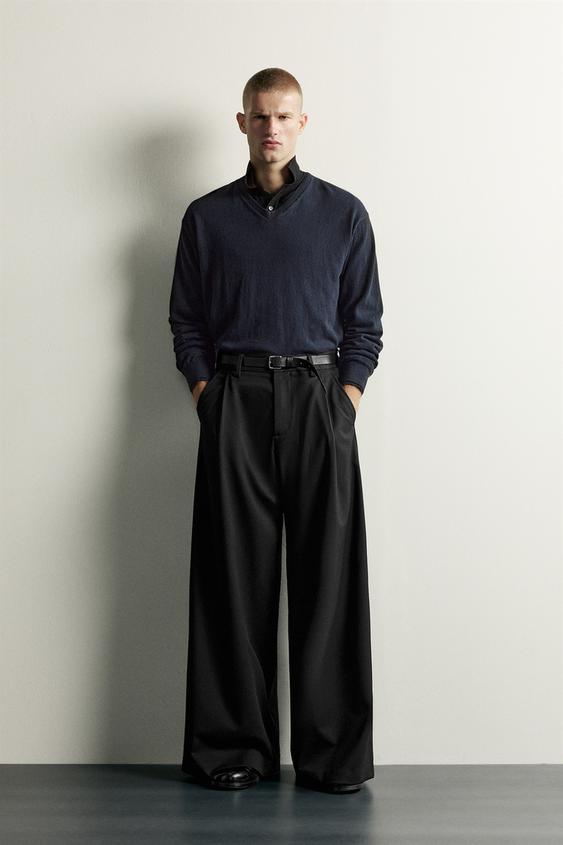 WIDE-LEG PLEATED TROUSERS - Black by Zara - Image 0