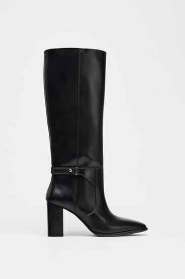 LEATHER HEELED BOOTS - Black by Zara