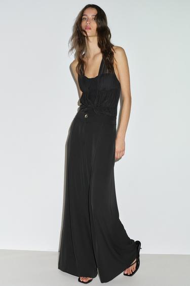 PANTALON PALAZZO BOUTON DORÉ - Noir de Zara - Image 2