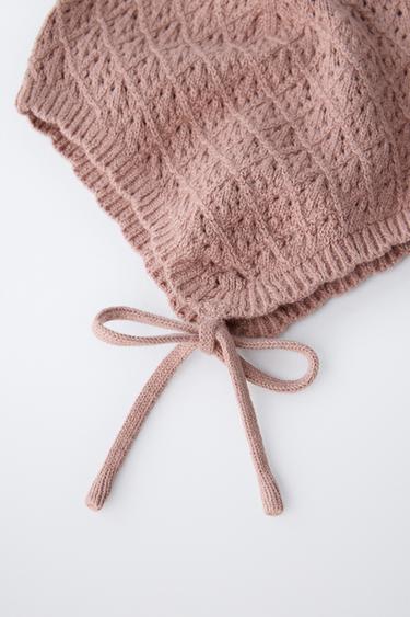COTTON AND SILK KNIT BONNET - Pink by Zara - Image 1