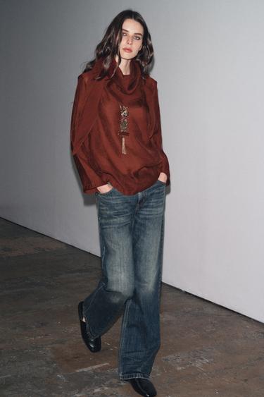 Zara FLOWY BLOUSE WITH MULTI-POSITION SCARF ZW COLLECTION - Brick
