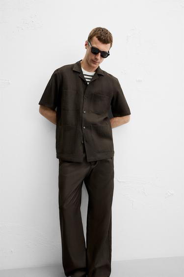 CHEMISE 100 % LIN À POCHES - Chocolat de Zara - Image 6
