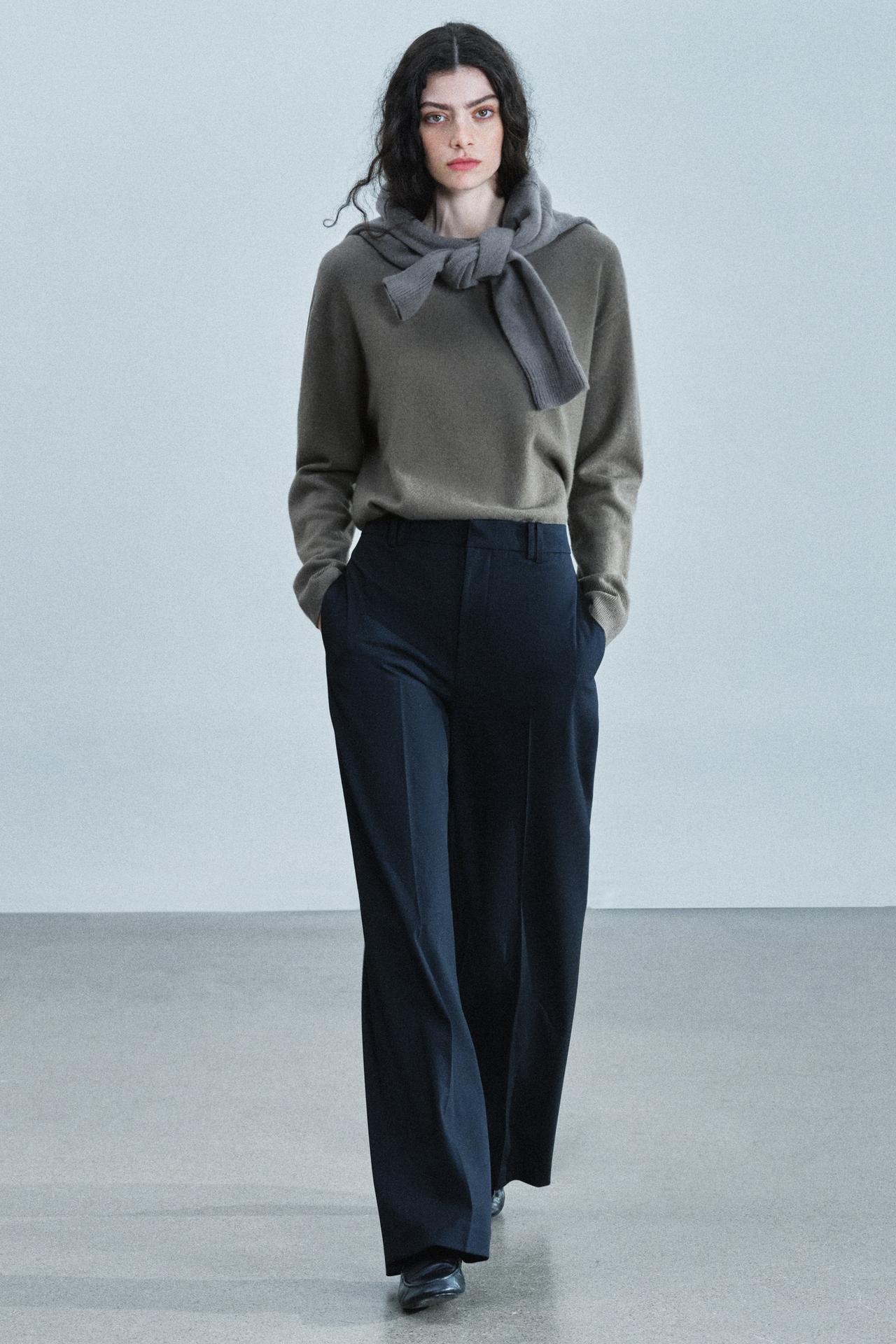 ZW COLLECTION PRESSED-CREASE PANTS — Dark navy