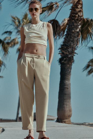 TURN-UP HEM CHINO TROUSERS - Light camel by Zara