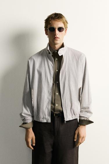 CHECKED CROPPED FIT JACKET - Oyster-white by Zara