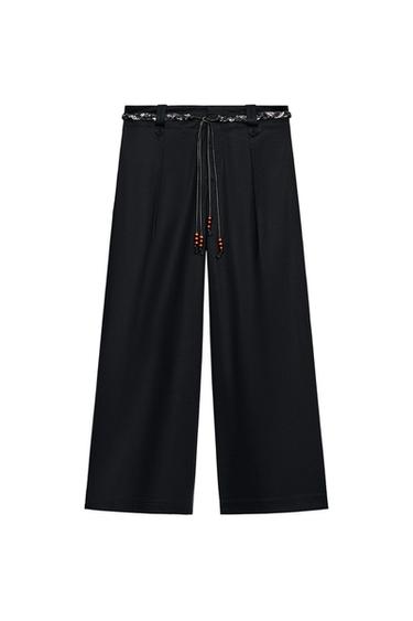 POPLIN TROUSERS WITH SCARF BELT - Navy blue by Zara