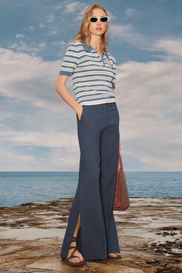 LIMITED EDITION STRIPED FLARE TROUSERS - Mid-blue by Zara