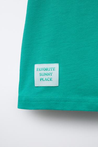 EMBROIDERED SLOGAN T-SHIRT - Green by Zara - Image 3