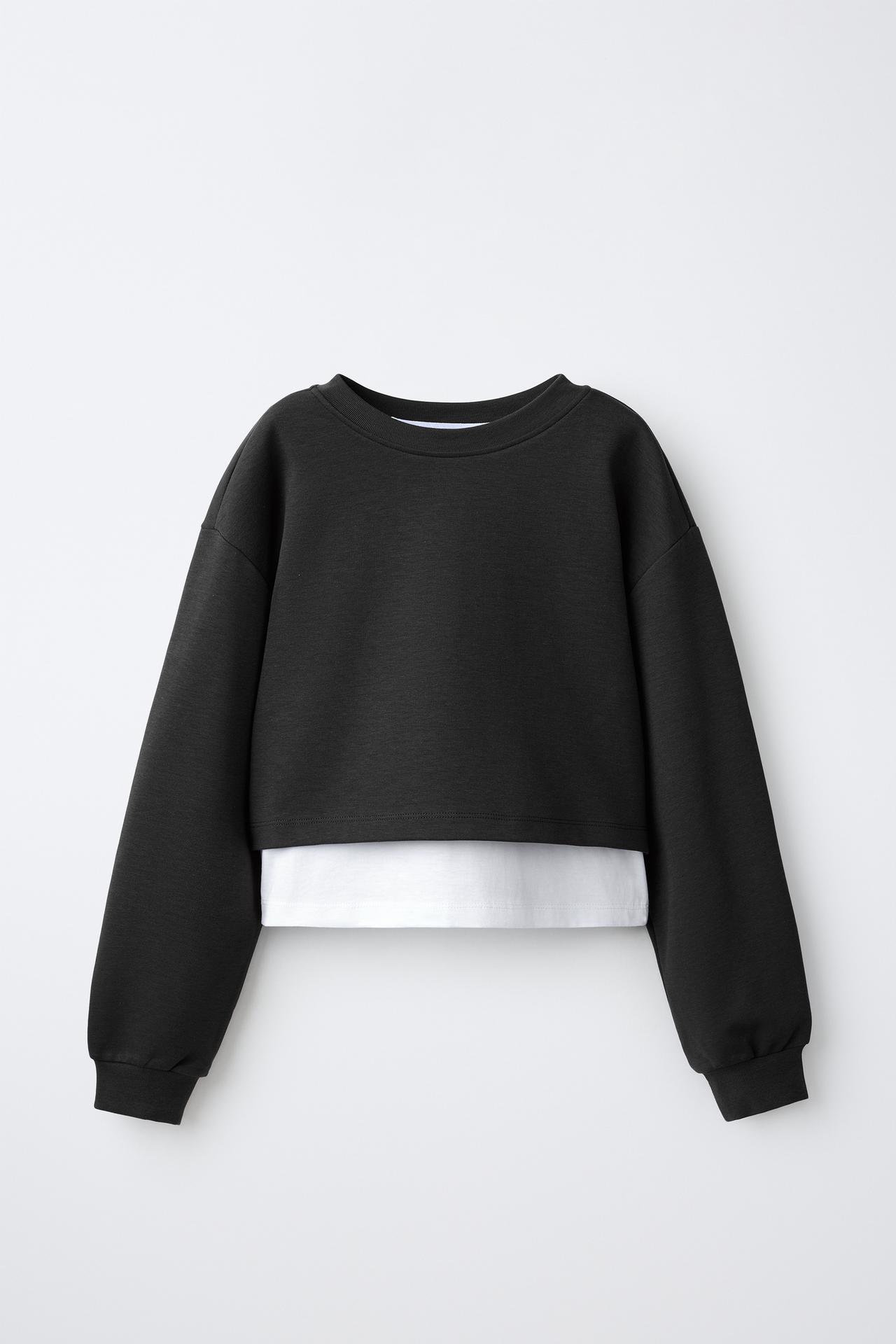 INTERLOCK DOUBLE SWEATSHIRT AND WIDE-LEG PANTS SET — Black
