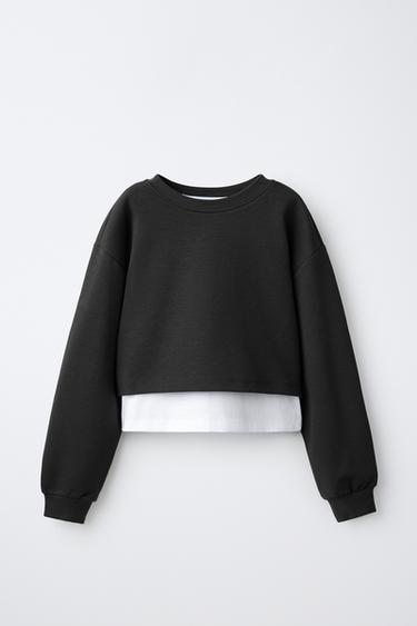INTERLOCK DOUBLE SWEATSHIRT AND WIDE-LEG PANTS SET — Black 2
