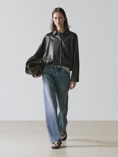 Cazadora oversize piel napa - Negro de Zara
