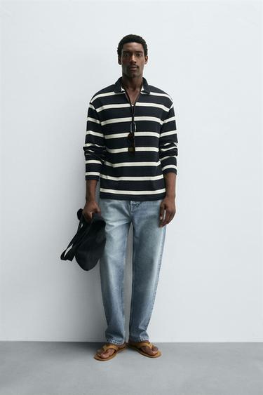 STRIPED JACQUARD POLO SHIRT - Navy blue by Zara - Image 0
