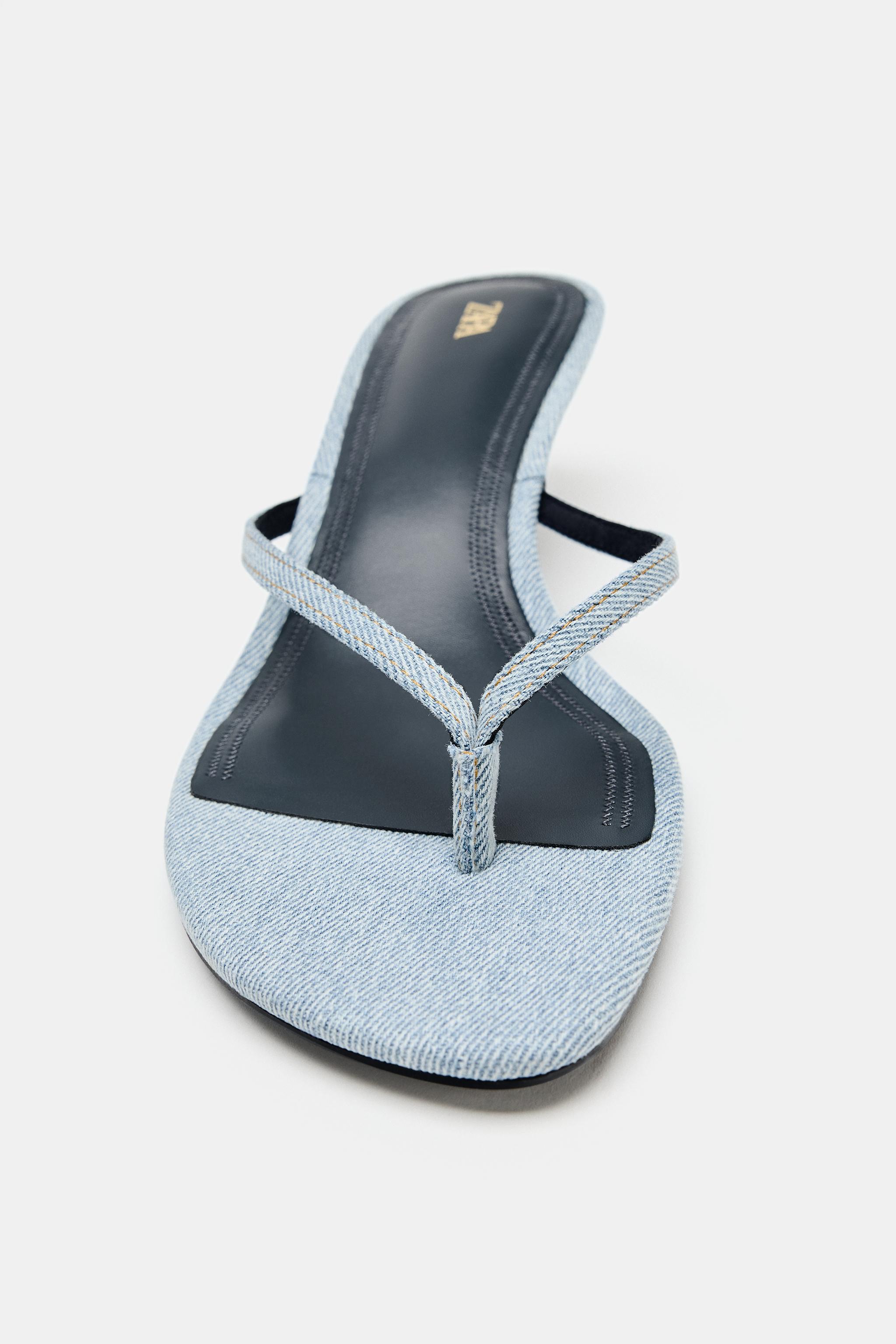 Женские сандалии Zara DENIM KITTEN HEEL SANDALS — фото 4