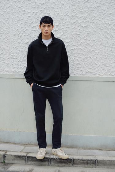 Zara 基本款拉鍊領運動衫 - 海藍色