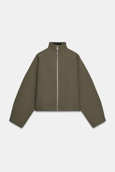 CHAMARRA DE PUNTO CON ZIPPER - Khaki oscuro de Zara