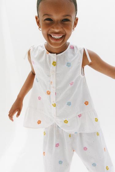 CAMISA POPELÍN FLORES BORDADAS - Blanco roto de Zara