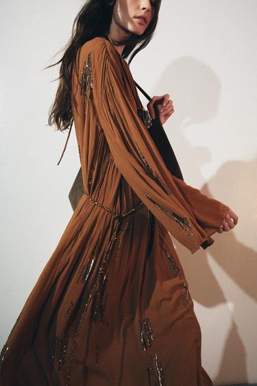 BEADED DRESS ZW COLLECTION - Ochre by Zara - Image 4