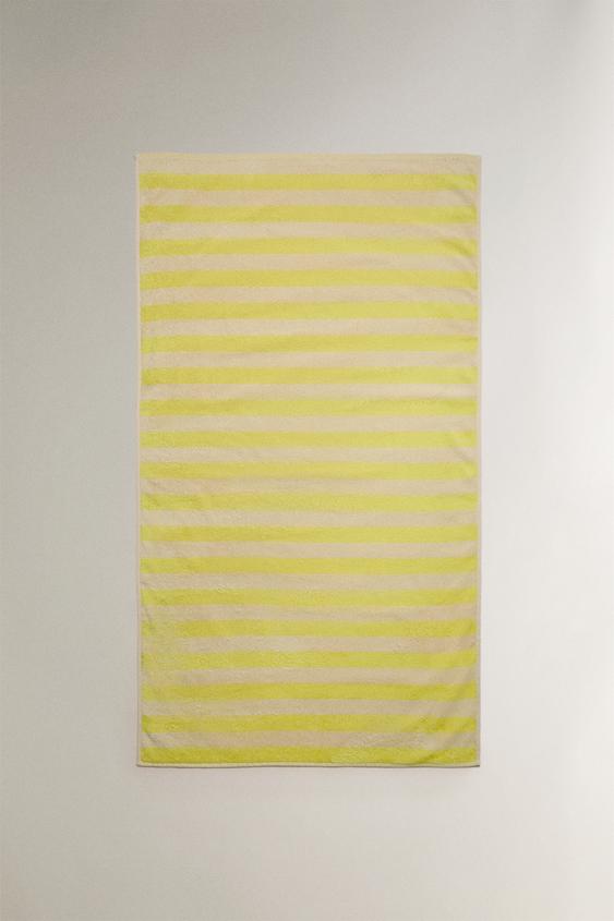 SERVIETTE PLAGE ENFANT COTON RAYURES - Jaune de Zara - Image 0