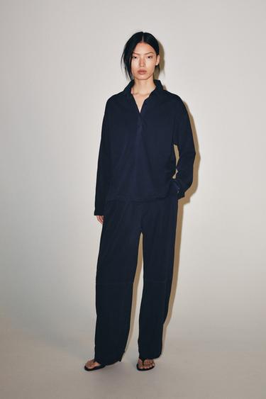PANTALÓN BALLOON ALGODÓN - Azul de Zara