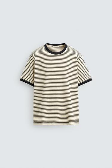 CAMISETA RAYAS RIB CONTRASTE - Crudo / Marino de Zara - Imagen 0