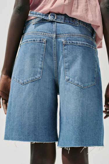 TRF JEANS-BERMUDASHORTS MIT RIEGELN UND MITTELHOHEM BUND - Marineblau von Zara