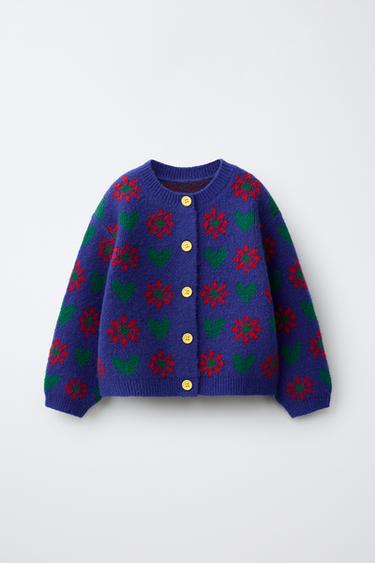 GILET EN MAILLE JACQUARD IMPRIMÉ FLEURS - Bleu roi de Zara - Image 0