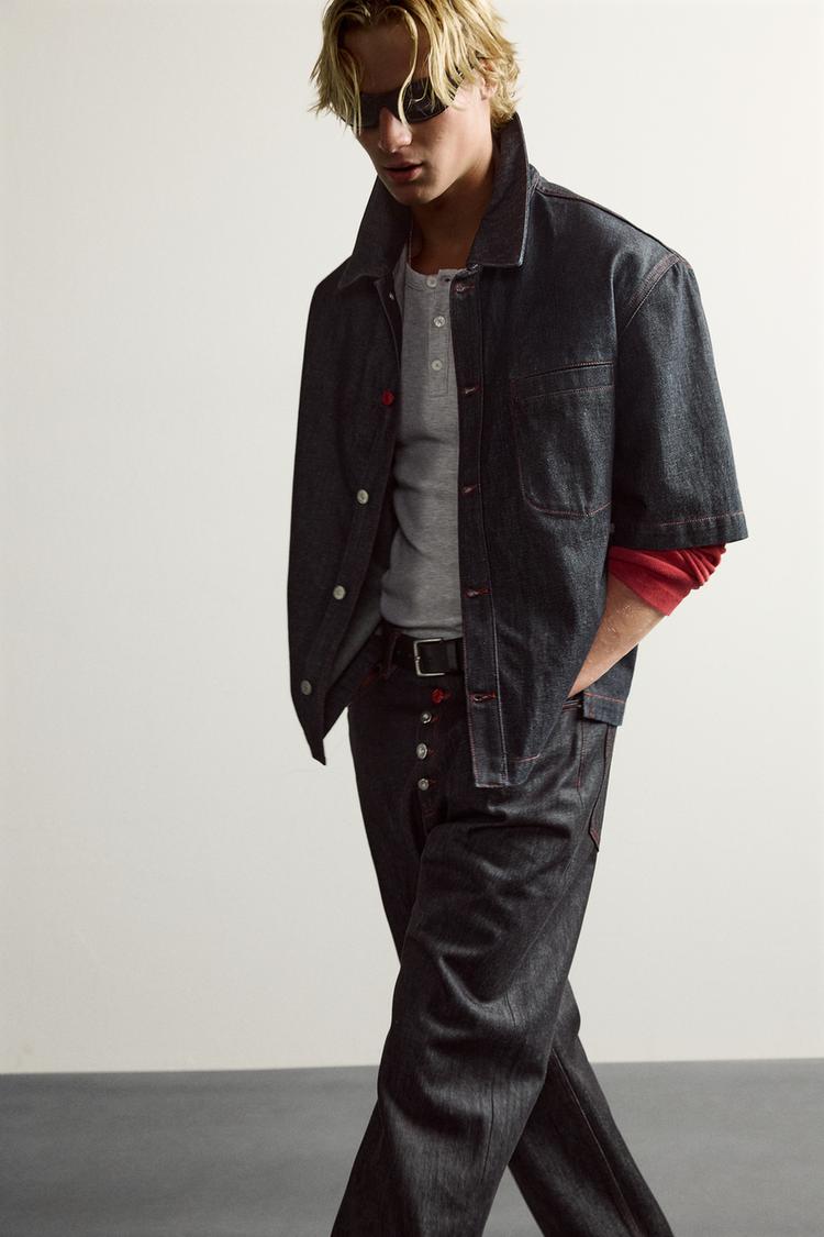 CONTRAST BUTTON DENIM OVERSHIRT