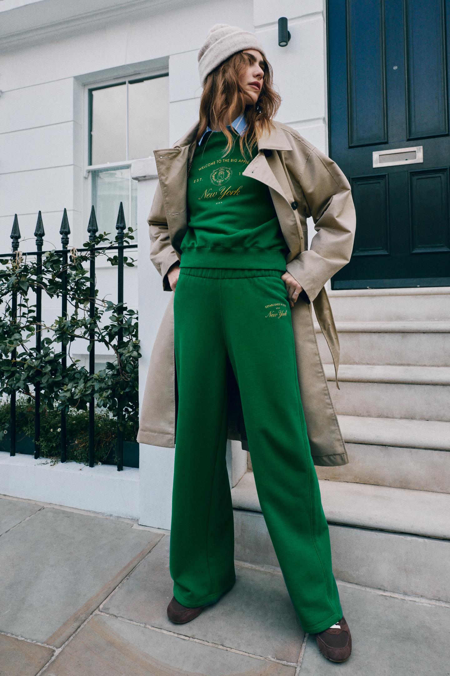 Женские брюки Zara New York Fleece, цвет: Зелёный — фото 1