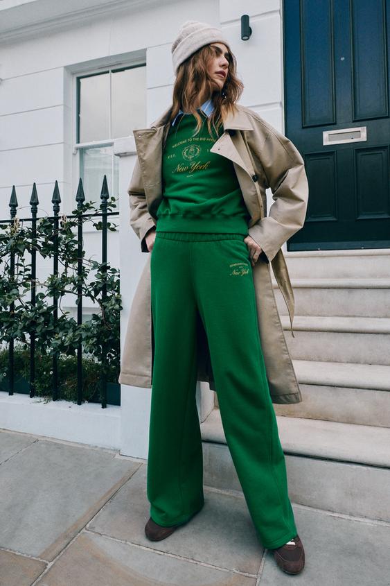 NEW YORK FLEECE TROUSERS - Green by Zara - Image 0