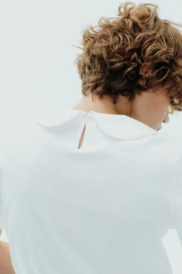PETER PAN COLLAR T-SHIRT - White by Zara - Image 5