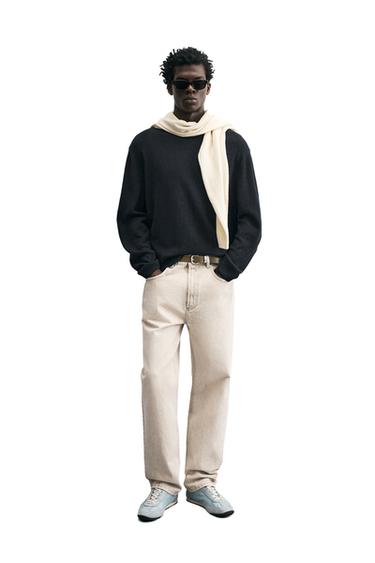 Zara REGULAR FIT COTTON-LINEN JUMPER - Dark navy