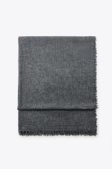 Zara FRINGED WOOL SCARF - Gray