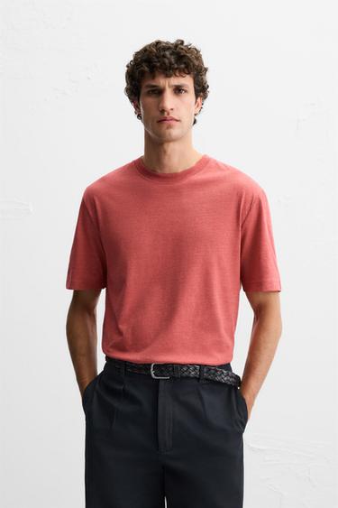 WASHED T-SHIRT WITH SLITS - BURGANDY MARS by Zara