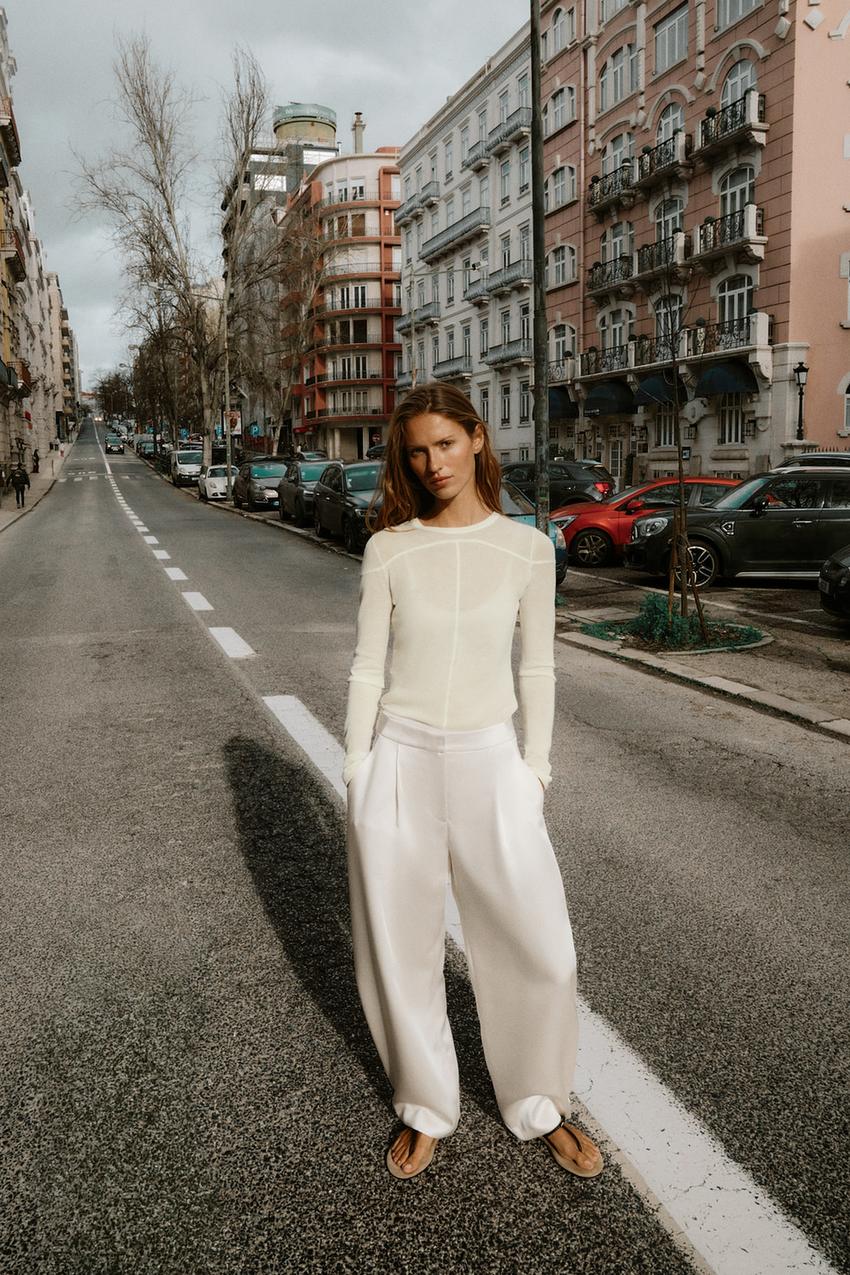 Combinaison Pantalon Zara écrue/beige Taille XS - Coupe Régulière, Style Décontracté à Boutons