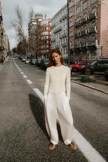 SATIN BARREL TROUSERS - Ecru by Zara