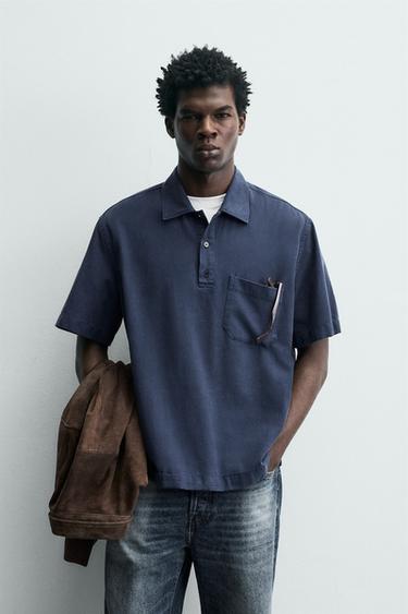 CAMISA POLO LYOCELL - ALGODÓN - Azul de Zara