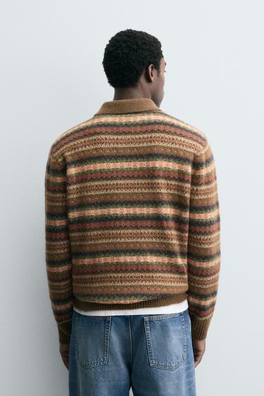 POLO EN MAILLE JACQUARD GÉOMÉTRIQUE - Marron de Zara - Image 2