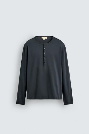 Zara LIMITED EDITION HENLEY SHIRT - Dark gray