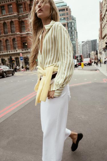 STRIPED SHIRT - Green / Ecru by Zara - Image 3