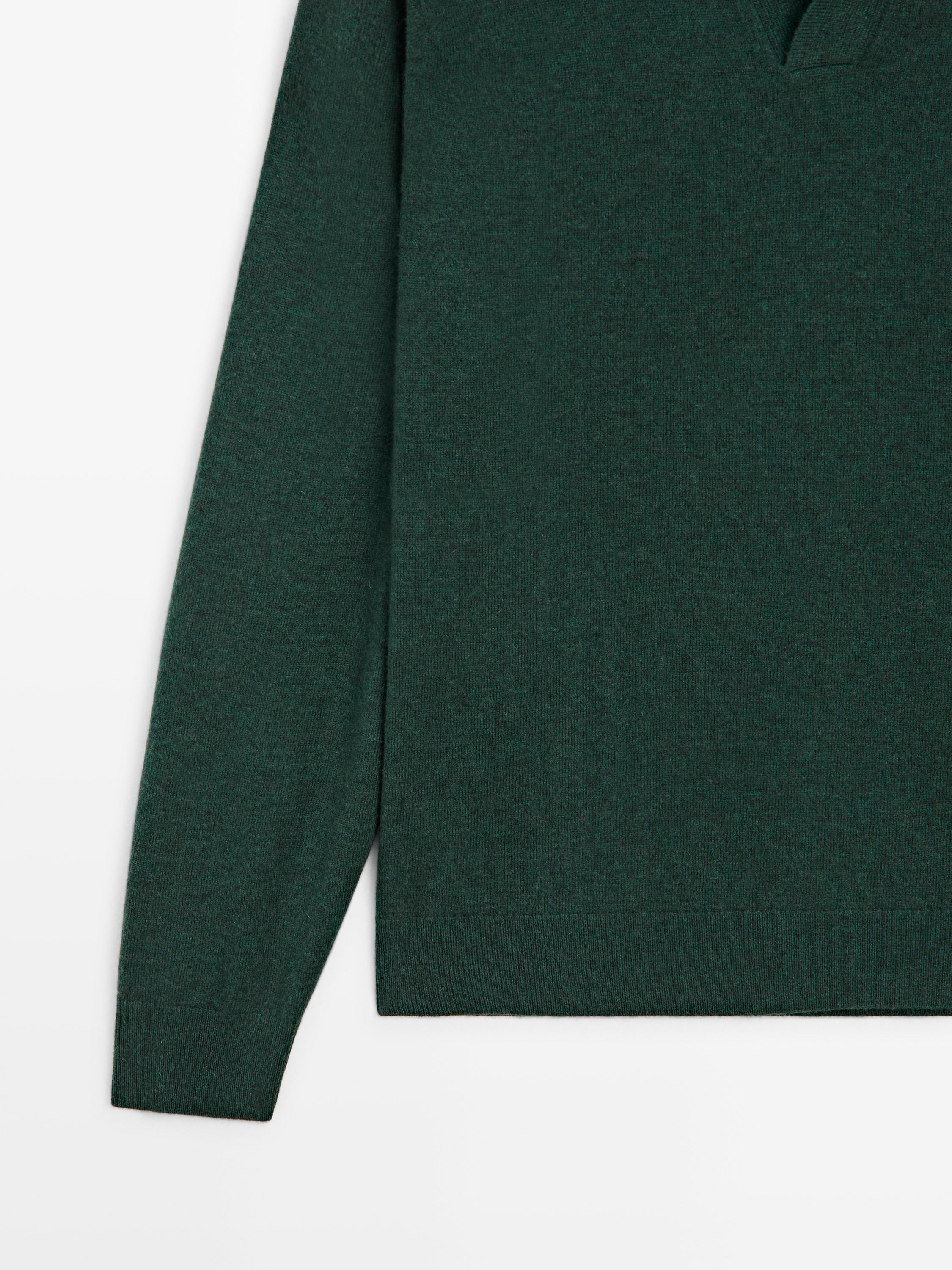 Pull polo à col en V maille 100 % laine