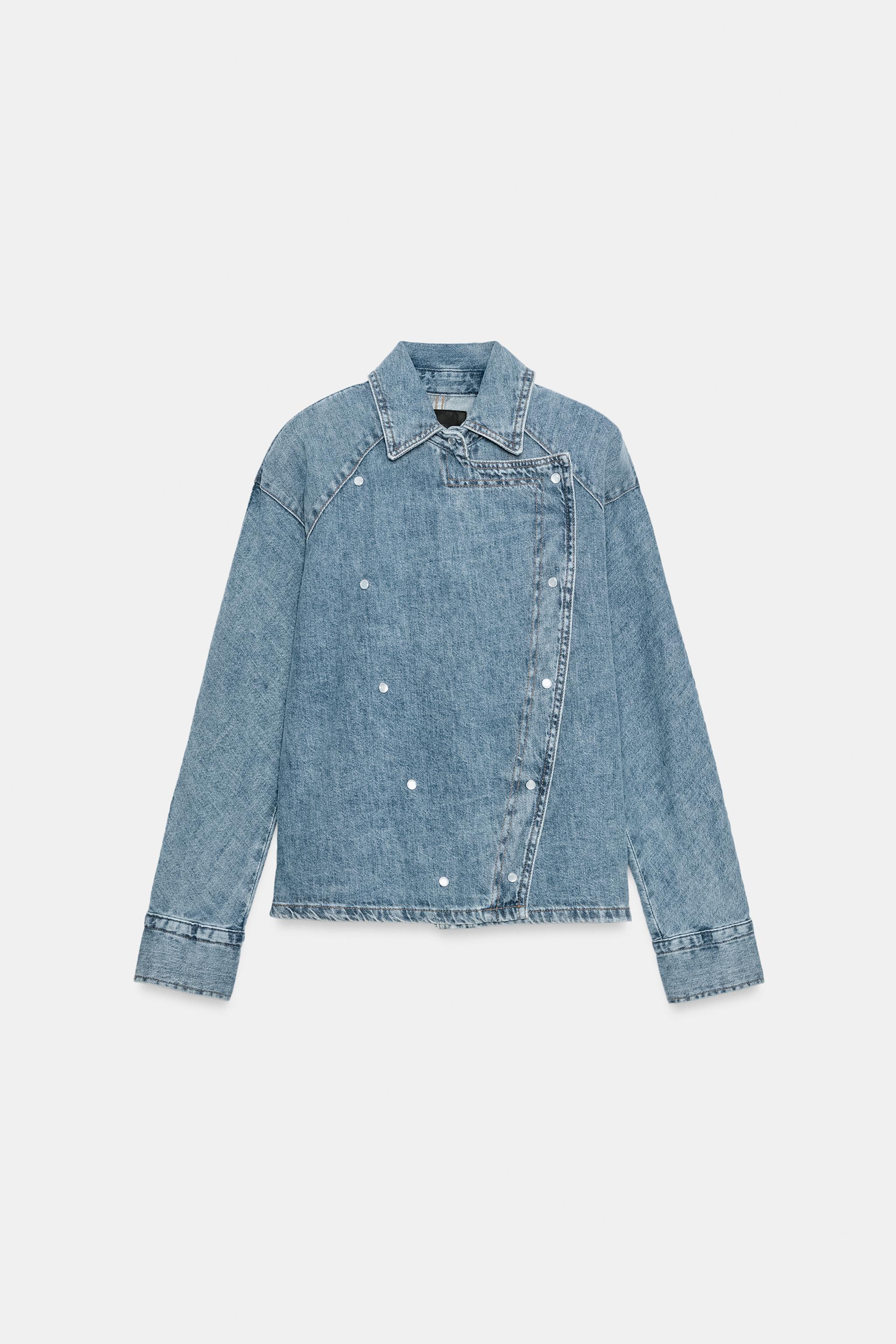 Zara ZW COLLECTION OMUZ VATKALI DENİM CEKET görsel 6