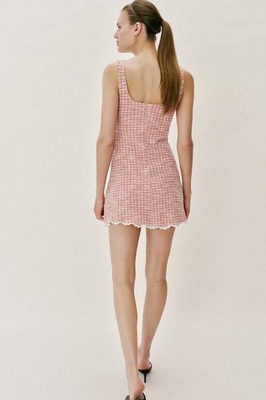 SHORT TEXTURED DRESS - Pink / White by Zara - Image 4
