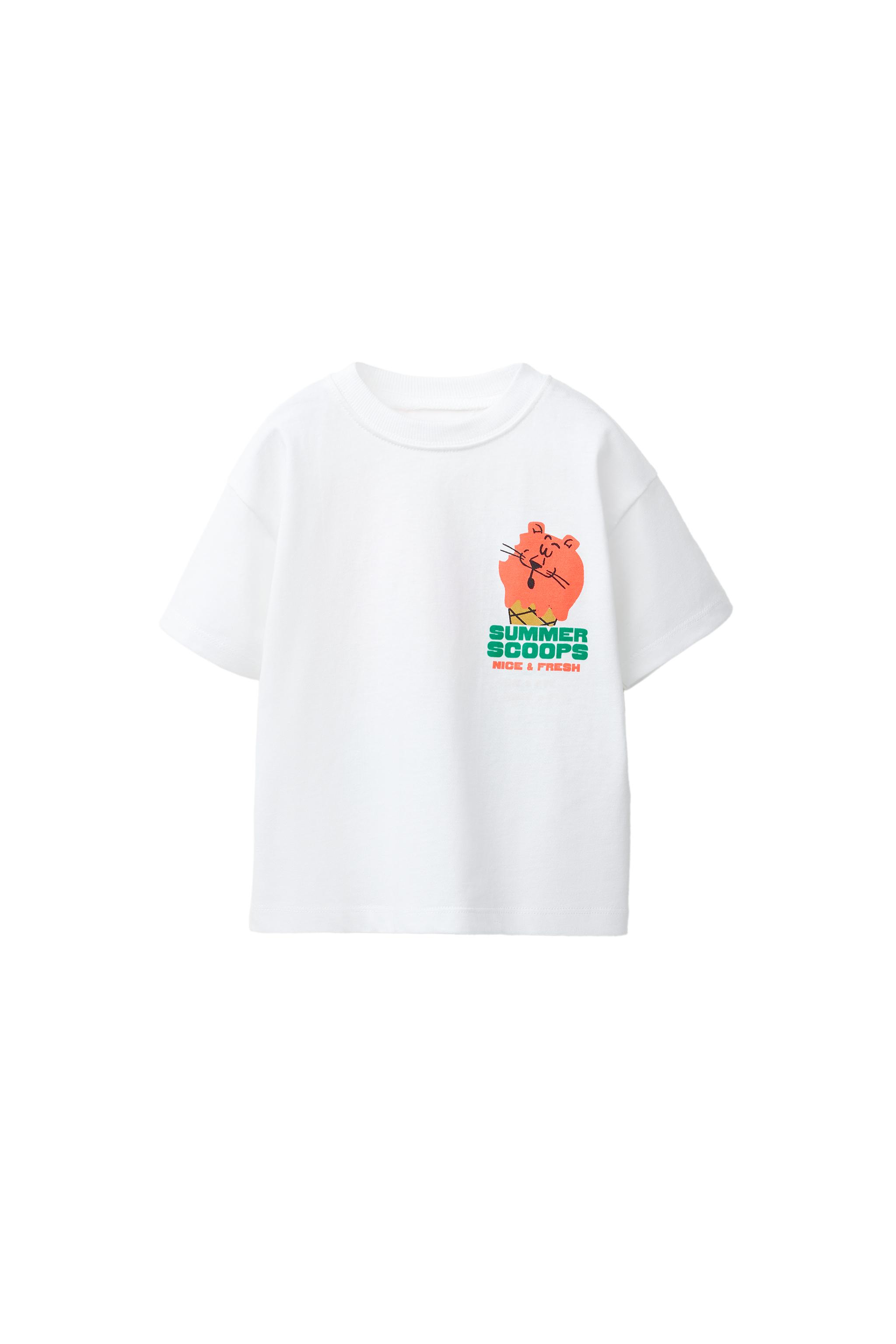 ANIMAL AND ICE CREAM PRINT T-SHIRT - Oyster-white | ZARA South Africa