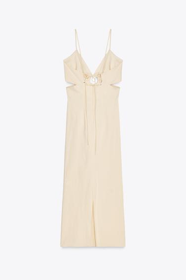 CUT-OUT RUSTIC MIDI DRESS - Light beige by Zara - Image 6