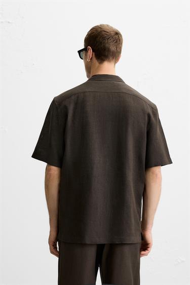CHEMISE 100 % LIN À POCHES - Chocolat de Zara - Image 3