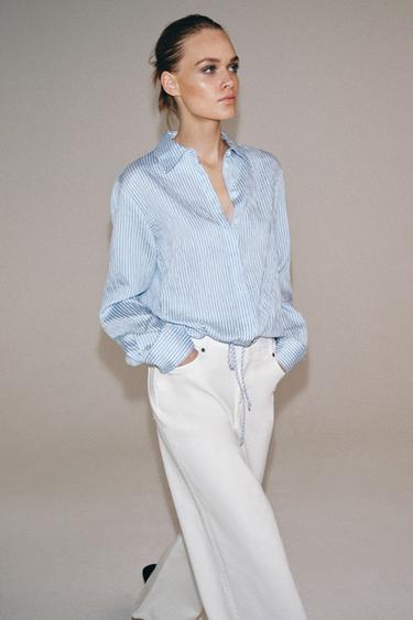 CHEMISE À RAYURES AVEC LIENS ZW COLLECTION - Bleu / Blanc de Zara - Image 3